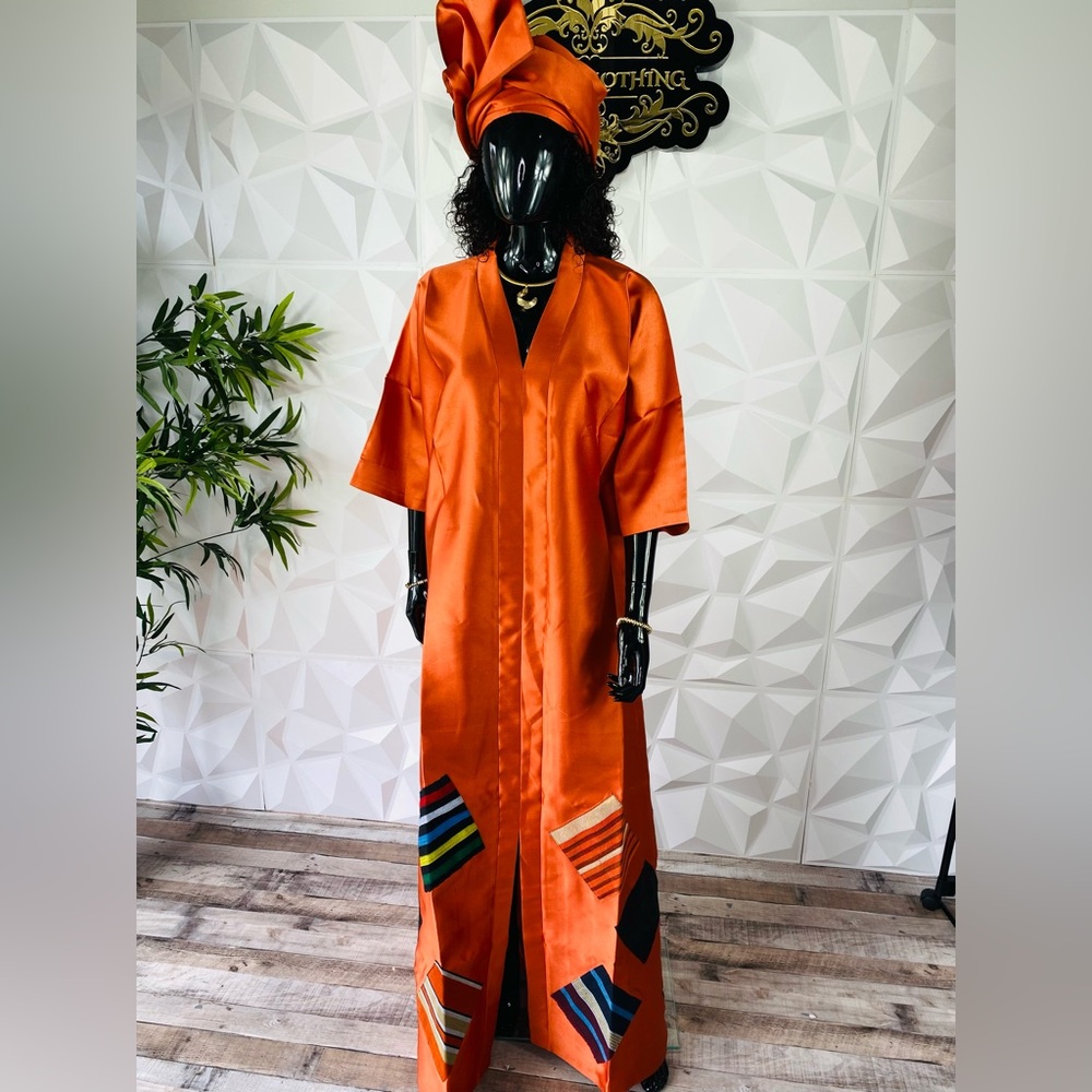 Vibrant Orange Long Robe with Colorful Accents